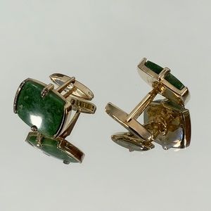 SWANK Men's Cuff Links Green Nephrite Jade and Goldtone